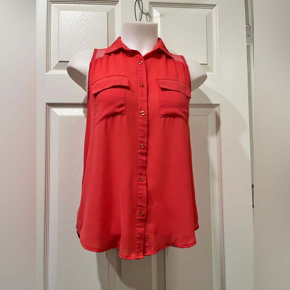 Papaya Vibrant Orange-Red Sleeveless Blouse